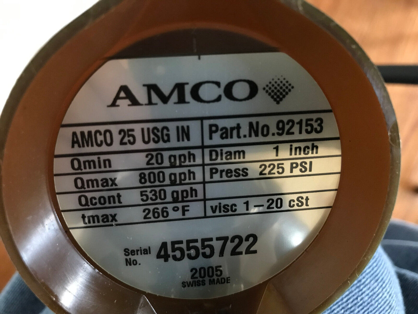 1 1/4" Amco 92153,Amt Gms60,Diam 1" Industrial Oil Meter,530Gph,225Psi,100Ppg,Sd