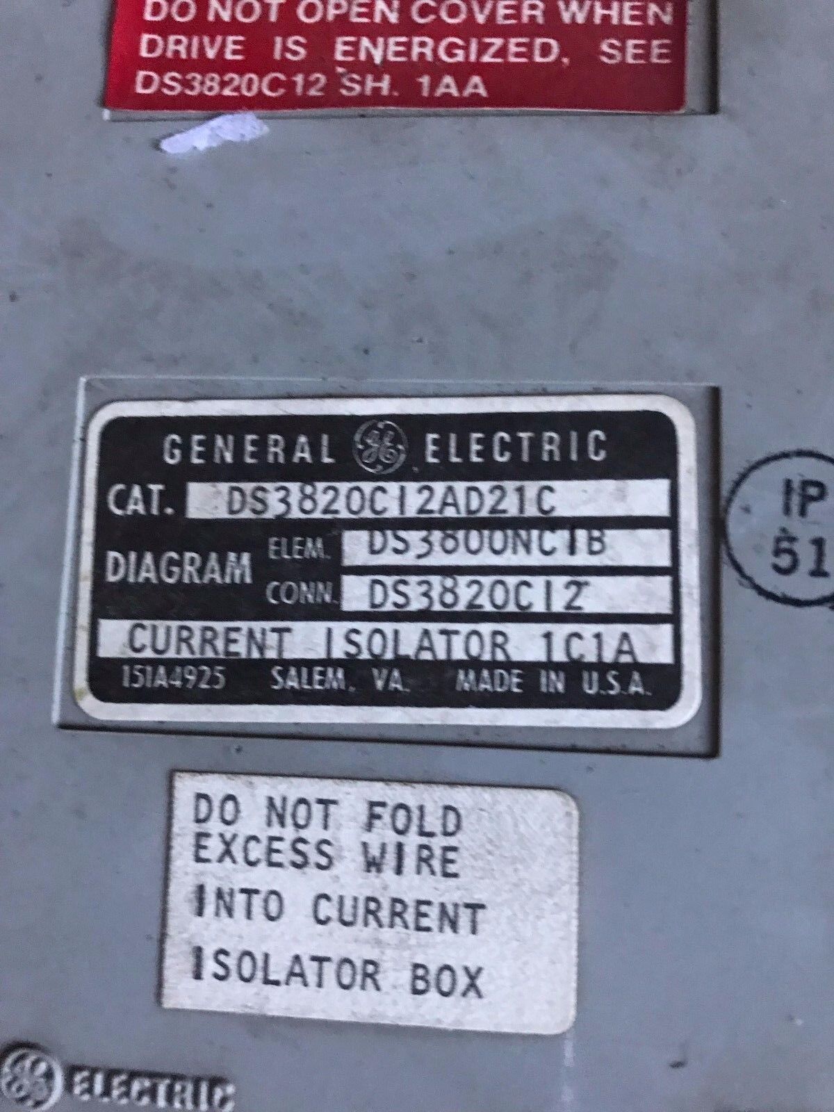 G.E. Ds3820ci2ad21c,General Electric Ds3820c12ad21c Current Isolator Box,Tn