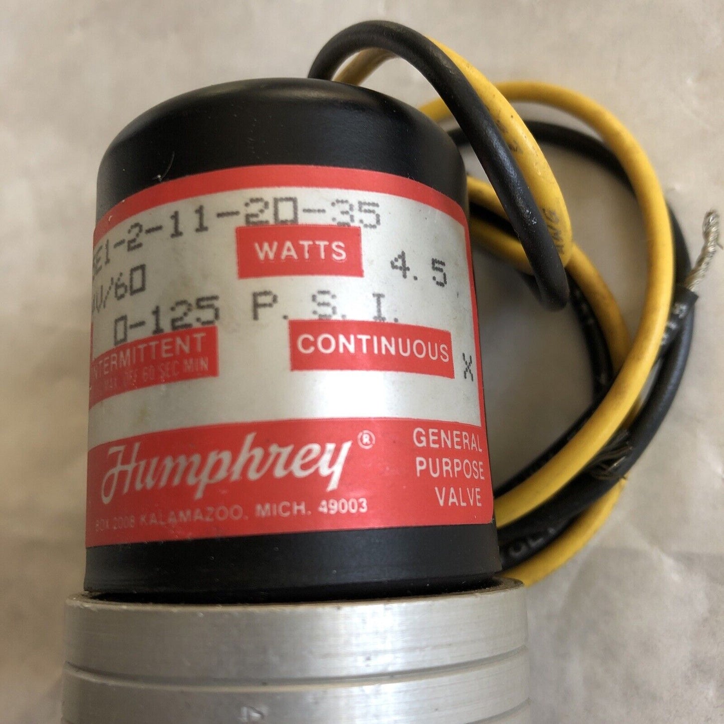 New Humphrey 125E1-2-11-20-35 ,24V /60 General Purpose Valve 125E1-2-11-20-35,Ea