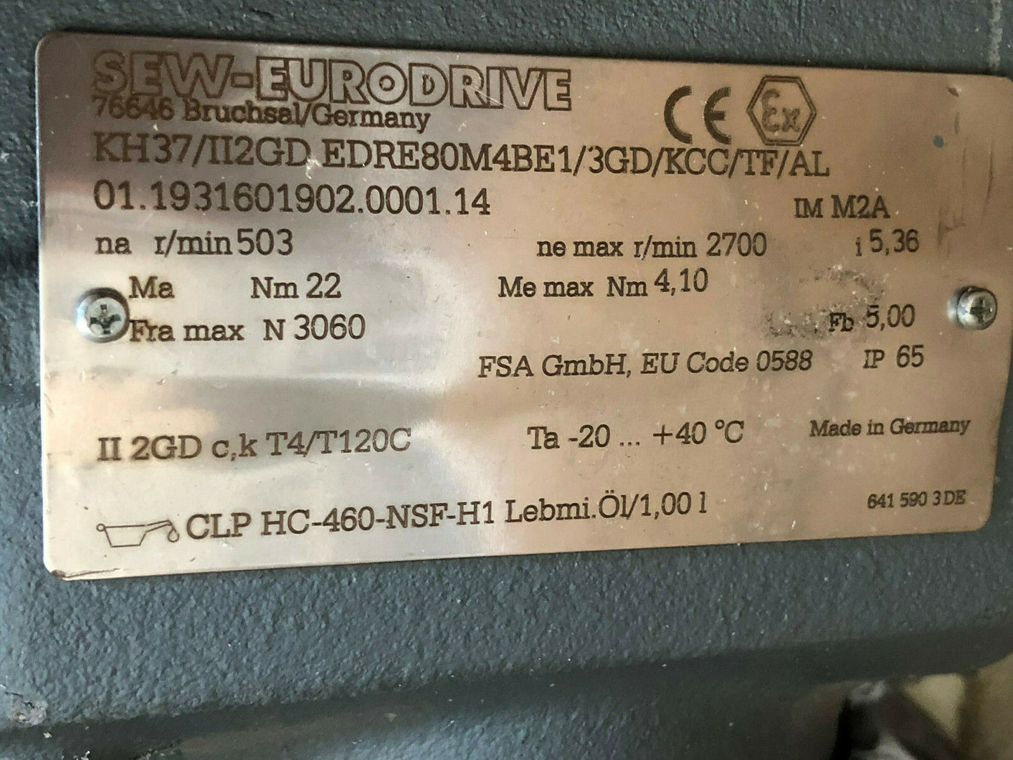 New Sew Eurodrive Kh37/Ii2gd Edre80m4be1/3Gd/Kcc/Tf/Al Ac Gearmotor, Kh37,Sj