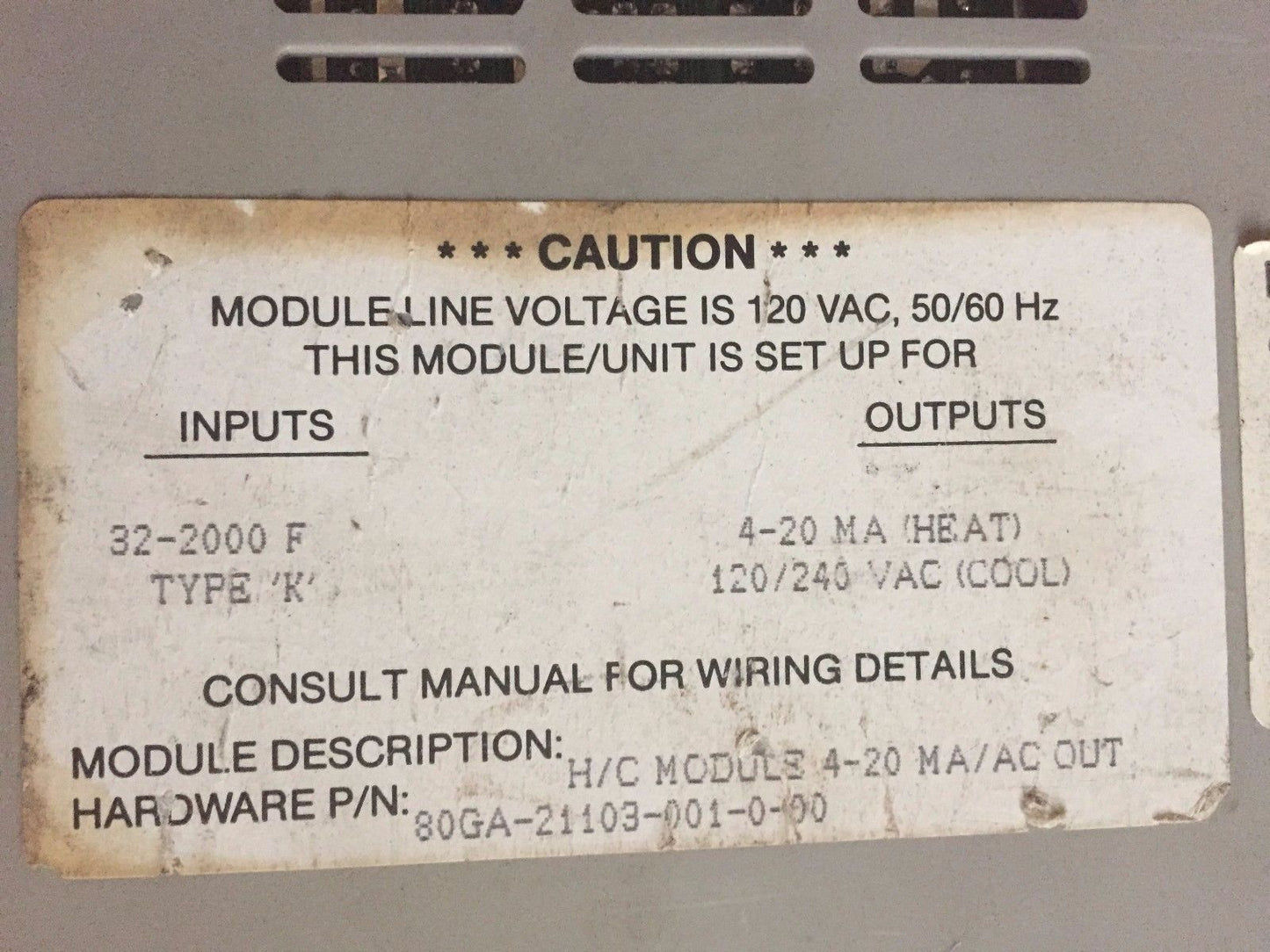 Barber Colman 80Ga-21103-001-0-00,Maco Pac,Maco 8000 Heat/Cool Module,81Zz,Sm