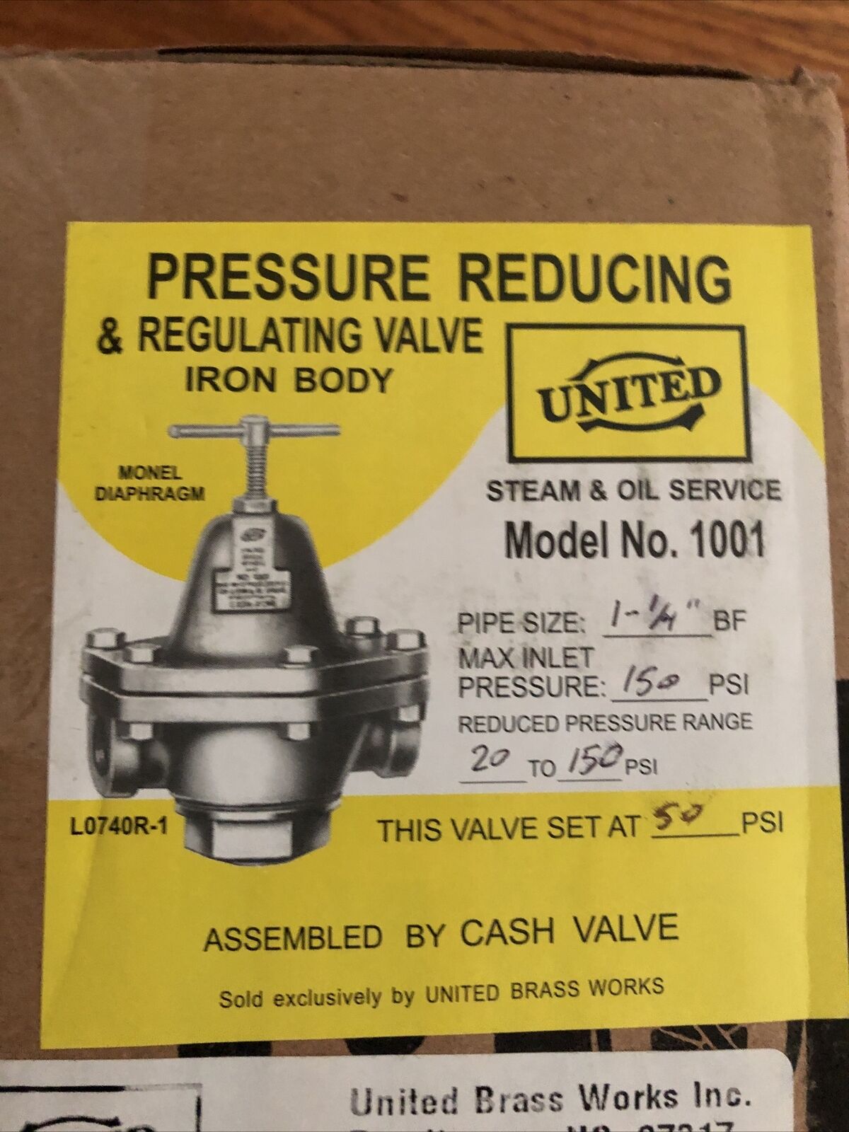 1 1/4" Cash 1001,Acme 1001 Valve,Bffsssztsubad0050 United Brass Work Pressure,50