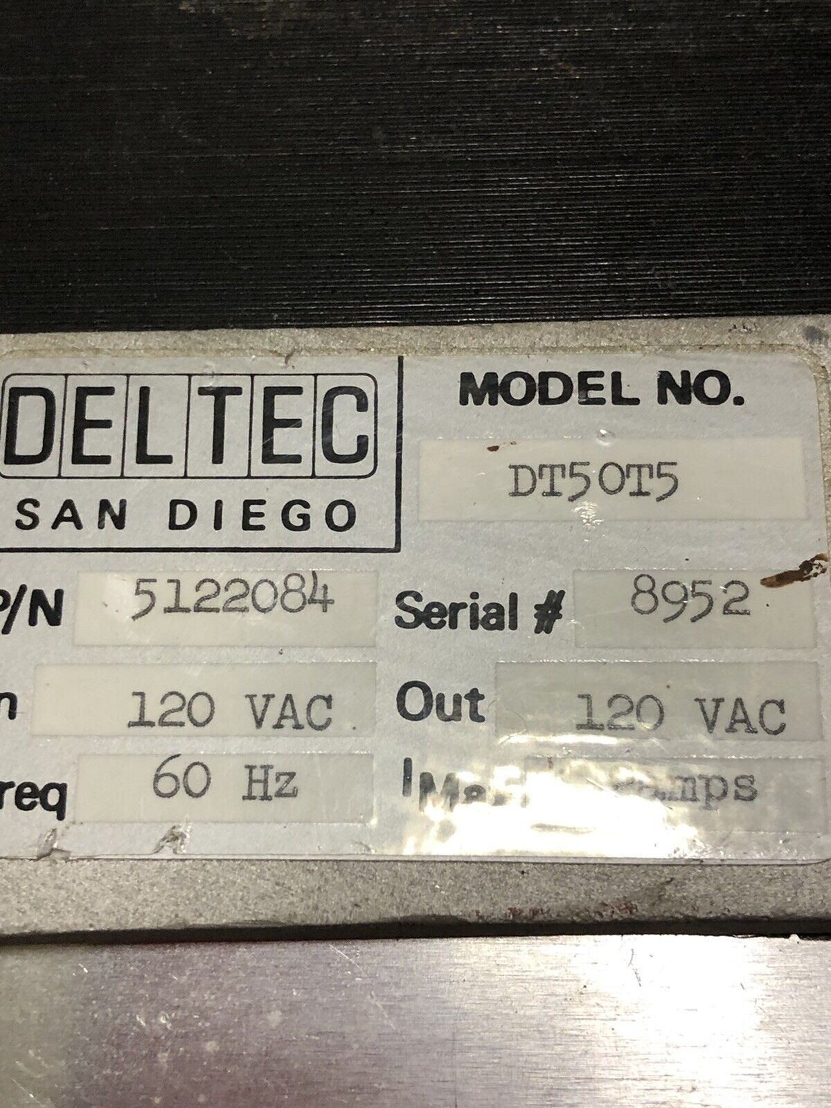 5122084 Deltech Dt50t5 Transformer 4.2Amp 120Vac 60Hz,Eg