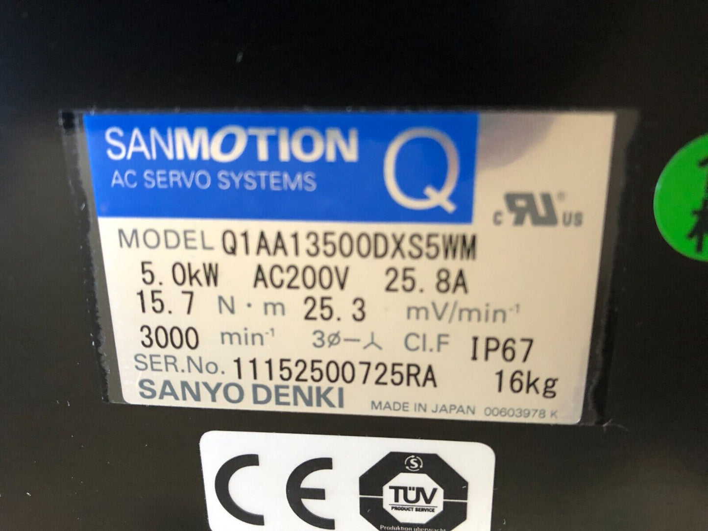 New Sanyo Denki Q1aa13500dxs5wm Sanmotion Servo Motor,Q1aa13500dxs5wm,5.0Kw,Az