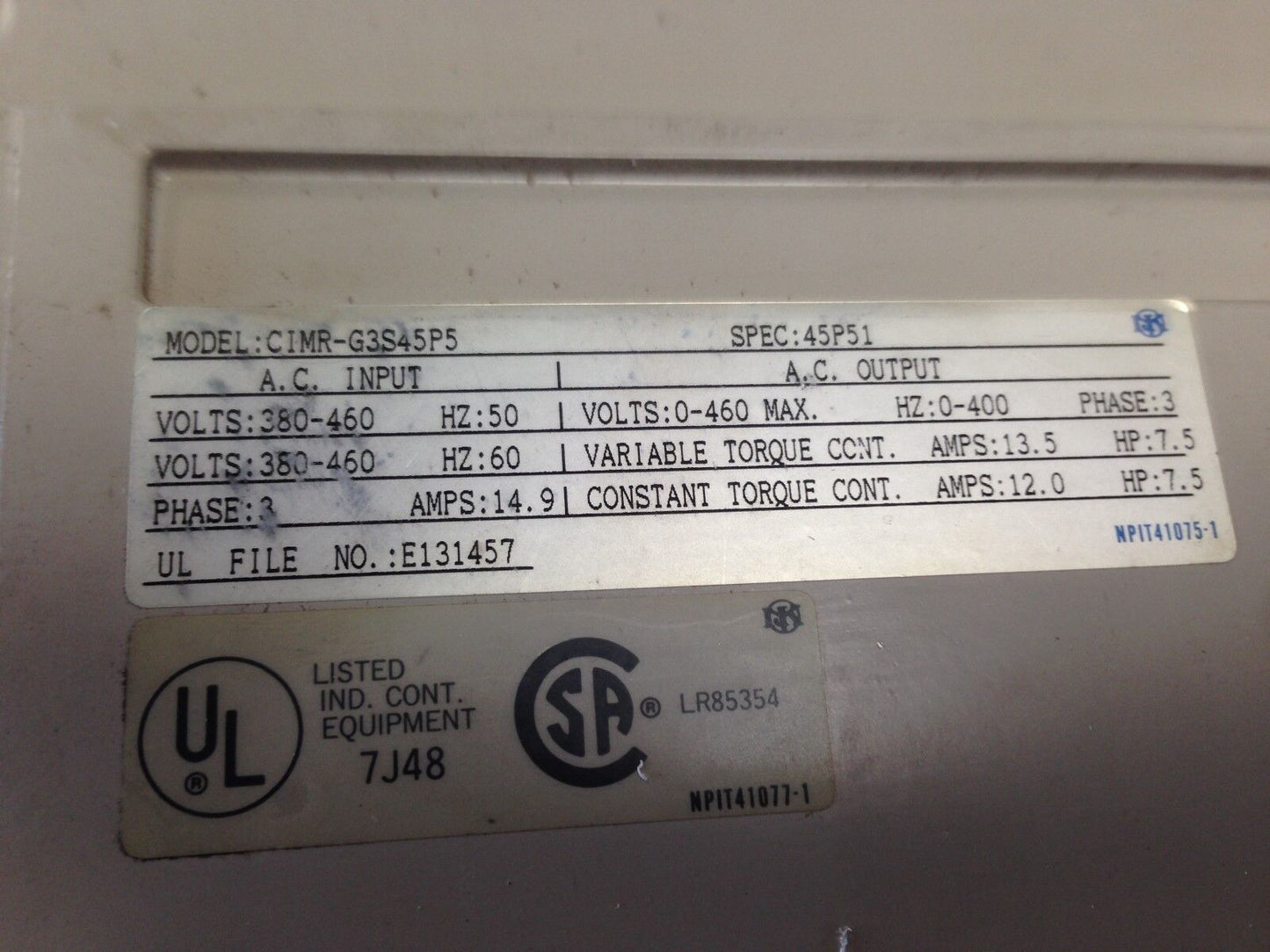 Magnetek Cimr-G3s45p5 Ac Drive Gpd 503  3Phase 7.5Hp 14.9 Amps,Dd