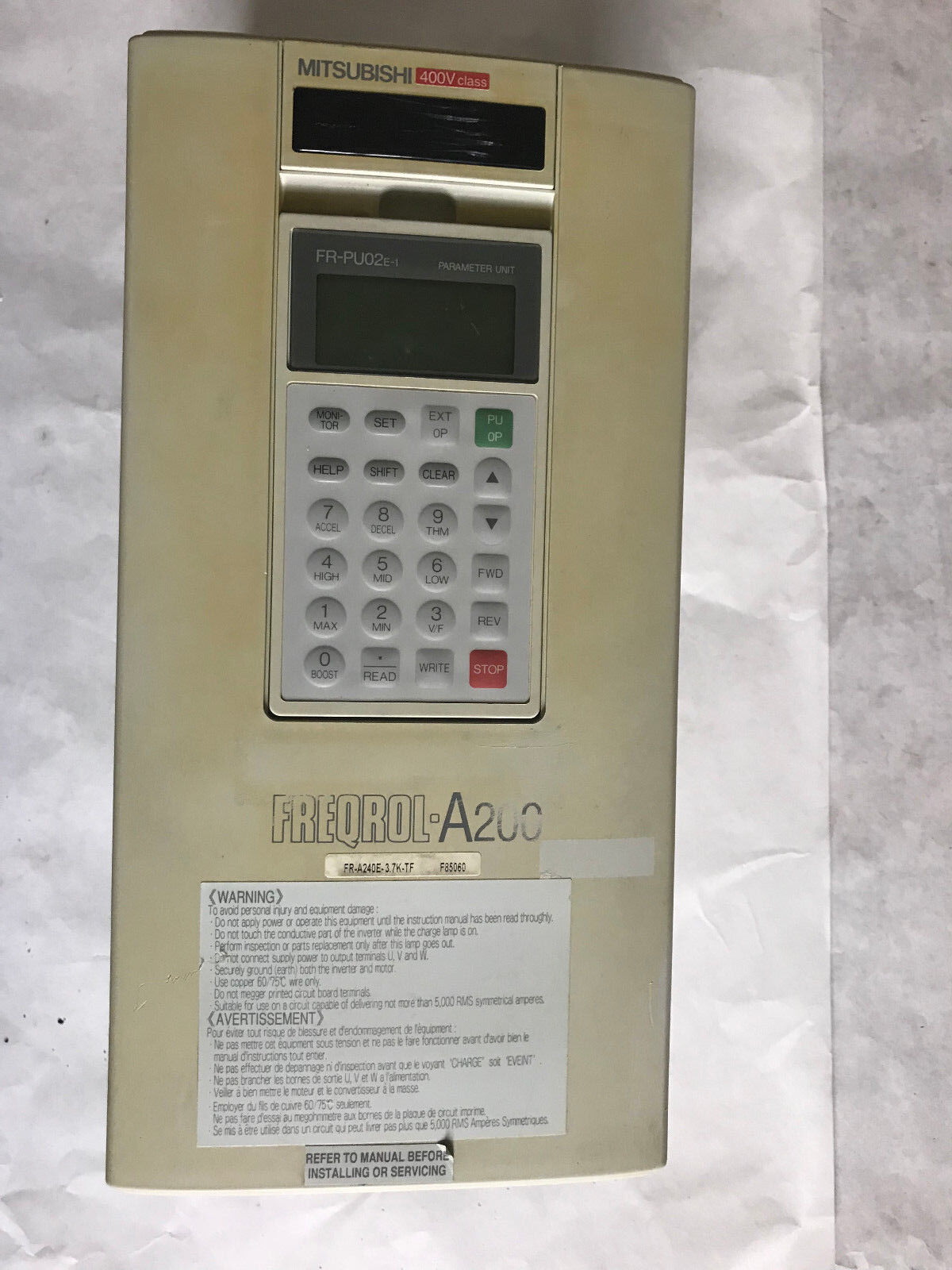 Mitsubish Fr-A240e-3.7K-Tf,Freqrol-A200,460V 5Hp Inverter Ac Drive 400V Class,Aj