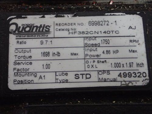 Dodge Hf382cn140tc Speed Reducer, Ratio: 9.7:1, Shaft Diameter: 1",Bc