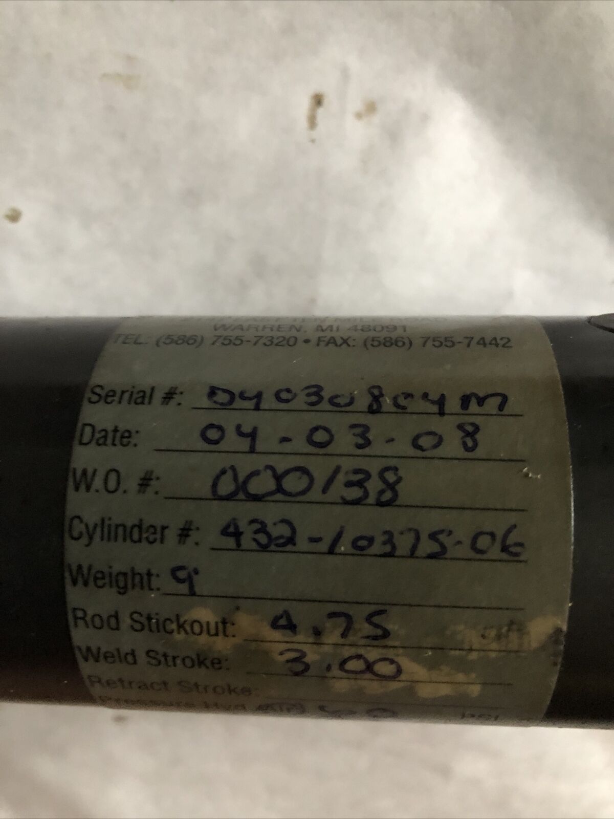 New Milco 432-10375-06 Welding Pneumatic Cylinder,Bi