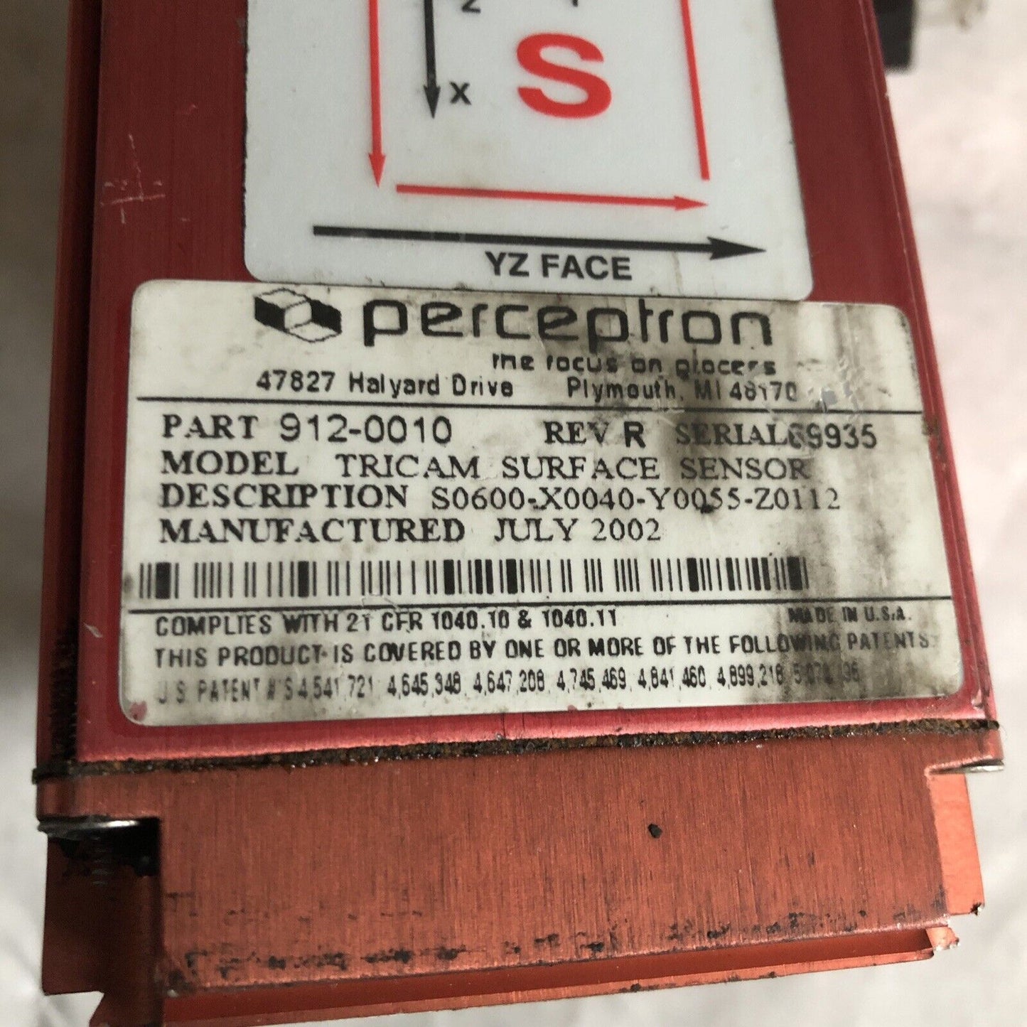 Perceptron 912-0010 Surface Sensor Tricam S0600-X0040-Y0055-Z0112,Ed,Bh