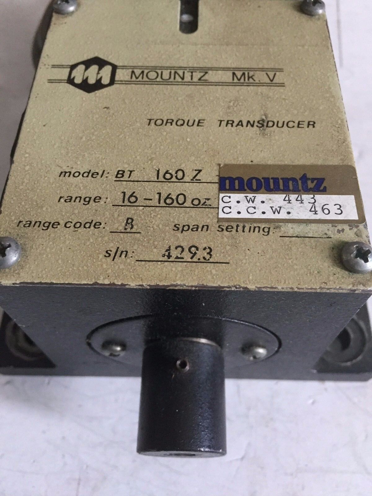 111 Mountz Bt 160Z,Range 16-160Z Torque Tester Transducer Mk V Code B,Bx
