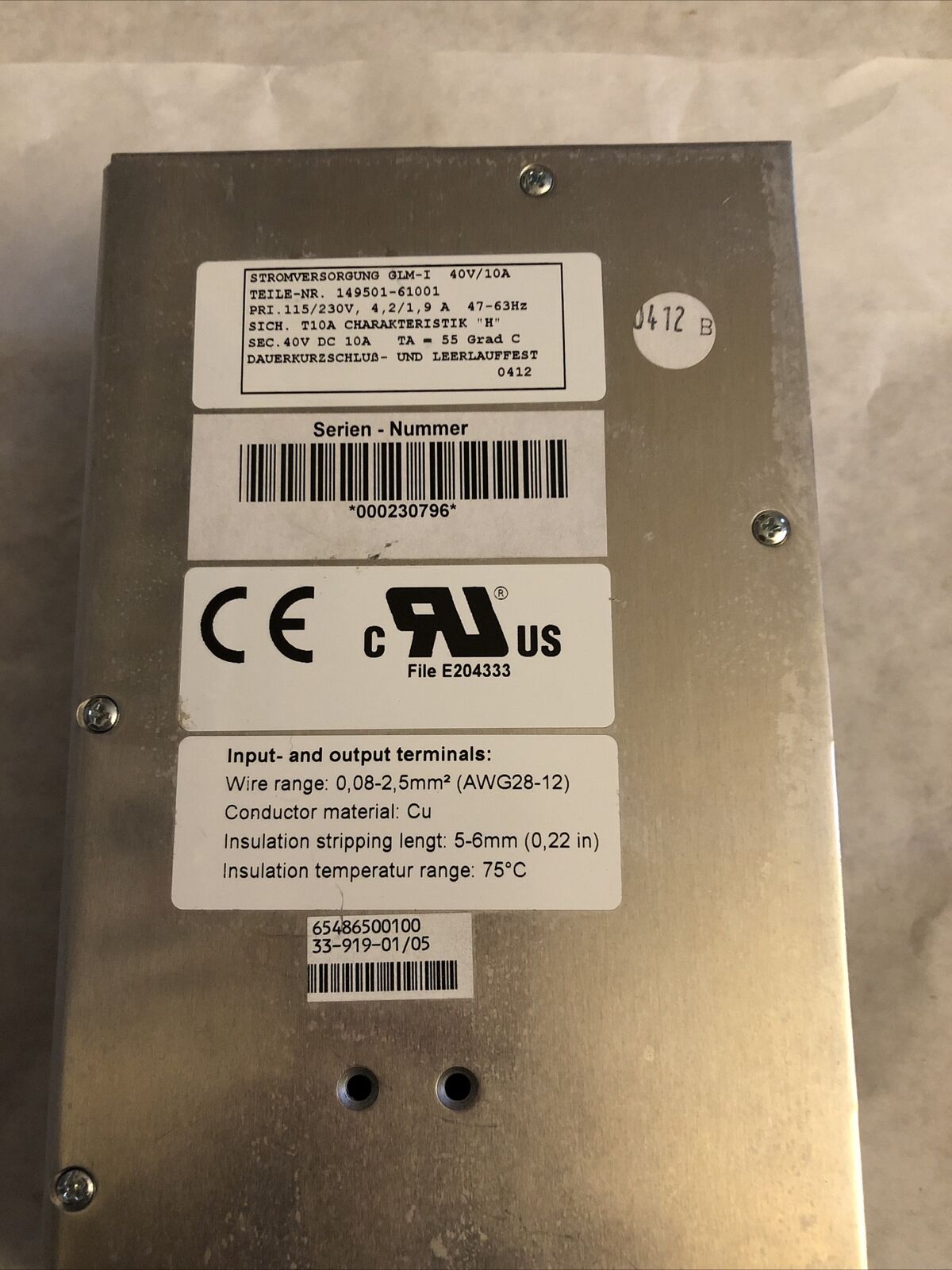 New Bizerba Glm-I 40V/10A Lpb Printer Power Supply 149501-61001  65486500100,Dc
