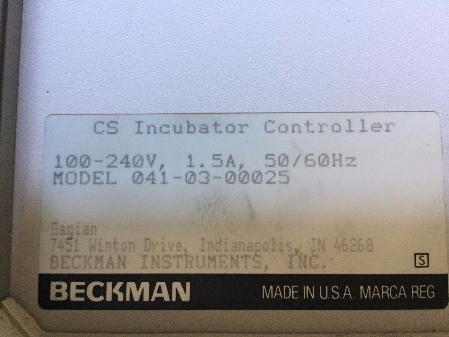 Beckman 041-03-00025,Cs Incubator Controller,Sagian 100-240V,Bp