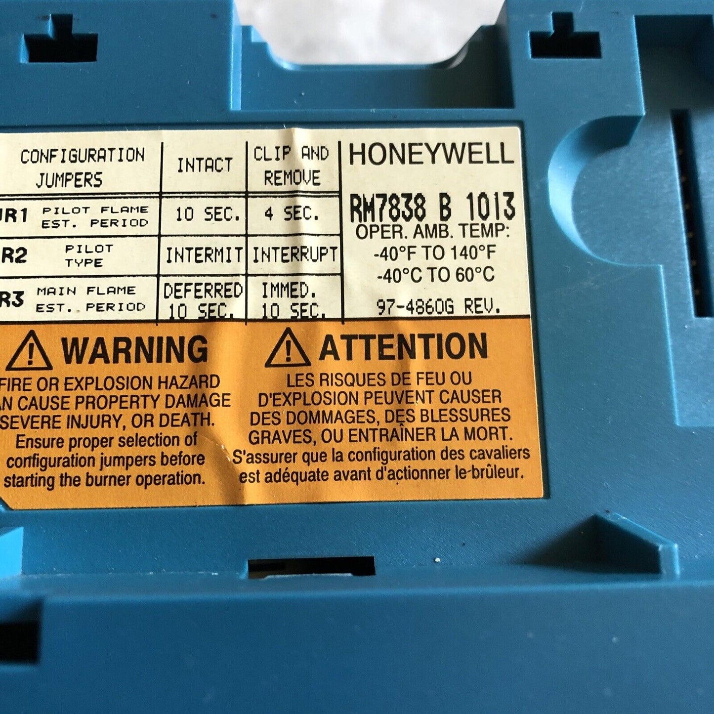 Honeywell Rm7838 B 1013,Rm7838b1013 Burner Controller,(Power On,Internal Err),Ct