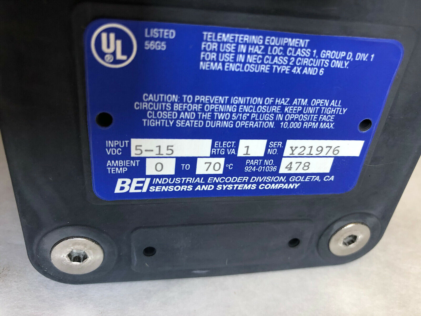 Bei H38d-8000-T4-Abzc-4469-Led-Sc-Ul,924-01036-478 Expolsion Proof Encoder,Ba
