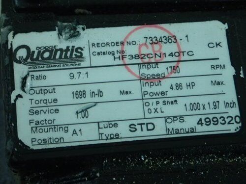 Dodge Hf382cn140tc Speed Reducer, Ratio: 9.7:1, Shaft Diameter: 1",Bc