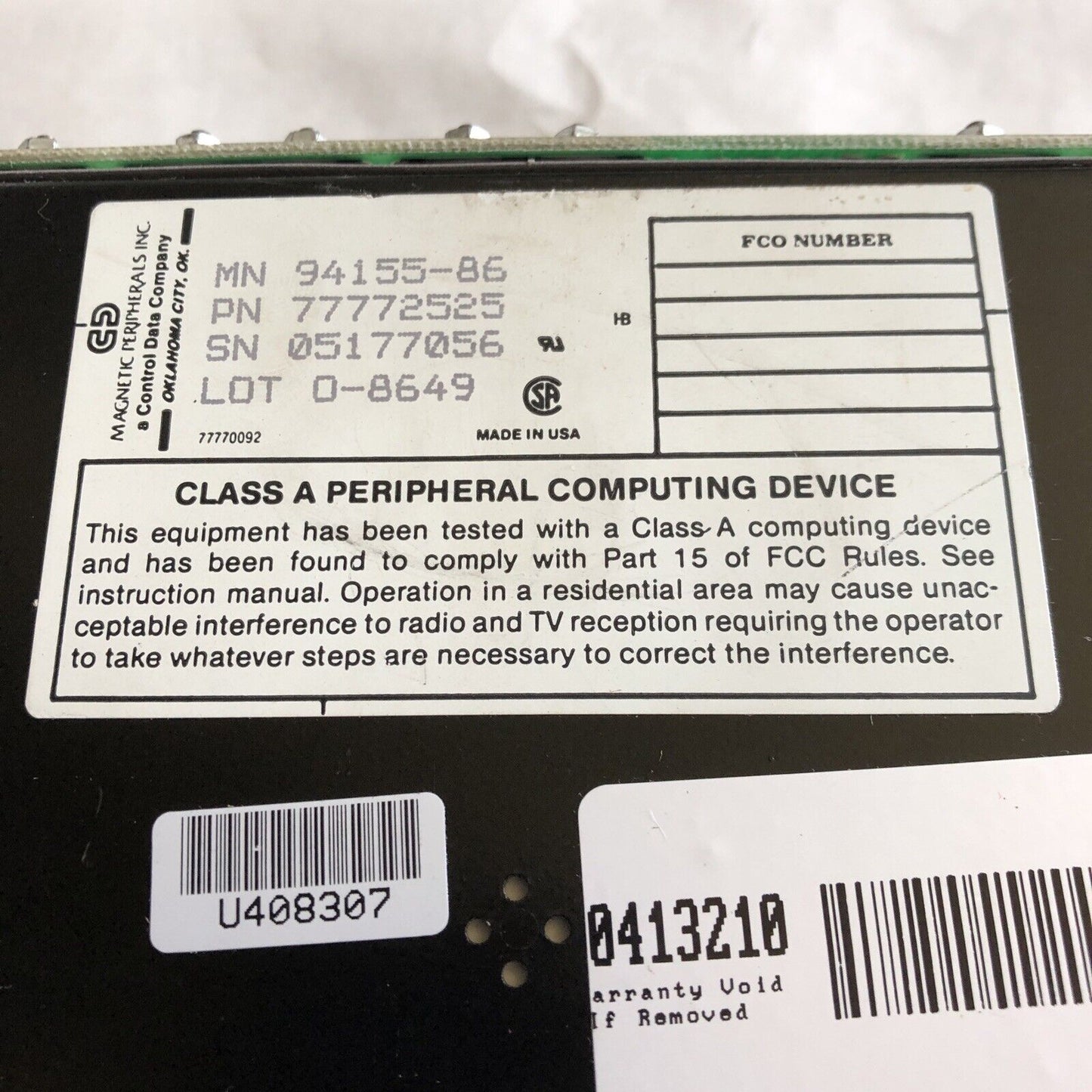 New Control Data 94155-86,77772525 Megnetic Hard Drive 72Mb 5.25Inch,Ct