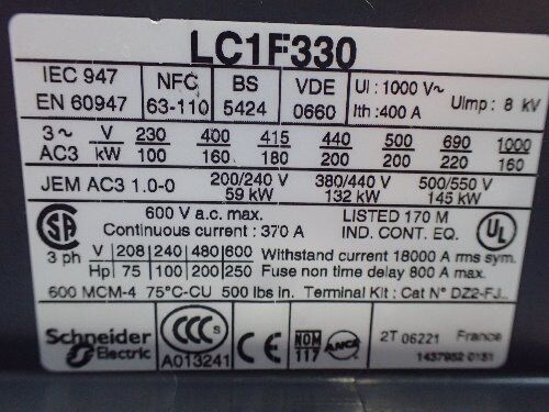 Telemanique Lc1 F330 Contactor 120-127V Coil,Lx1fh1272,Lx1fh1272,Tg
