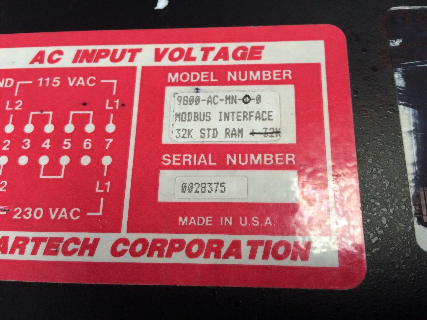 Quartech 9800-Ac-Mn-O-0 Operator Display 9800-Ac-Mn-0-0,(Plastic Damaged),32K,Ef