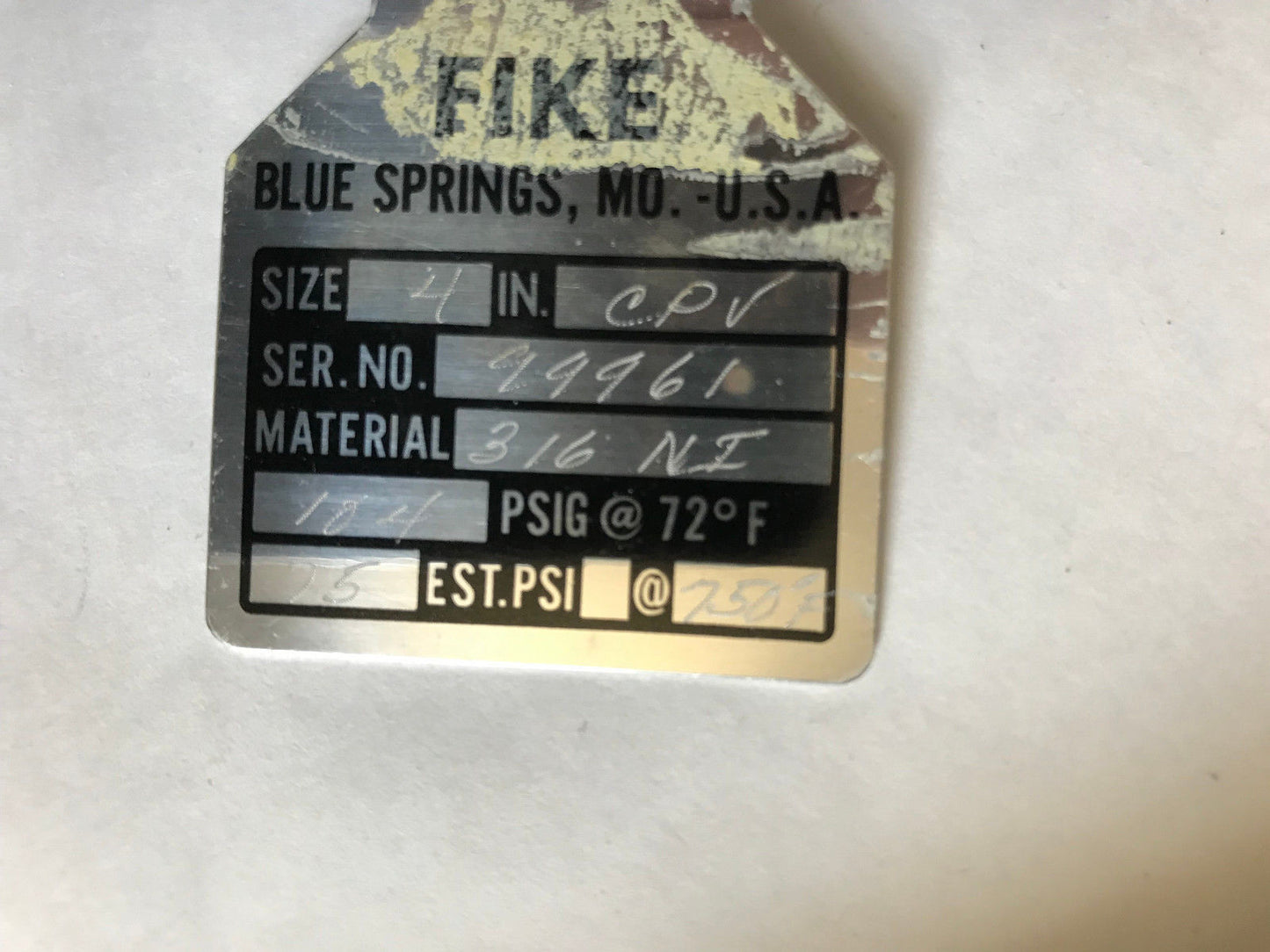 New Lot Of 3 Fike 4" Rupture Disks, 316Ni  Cpv,St