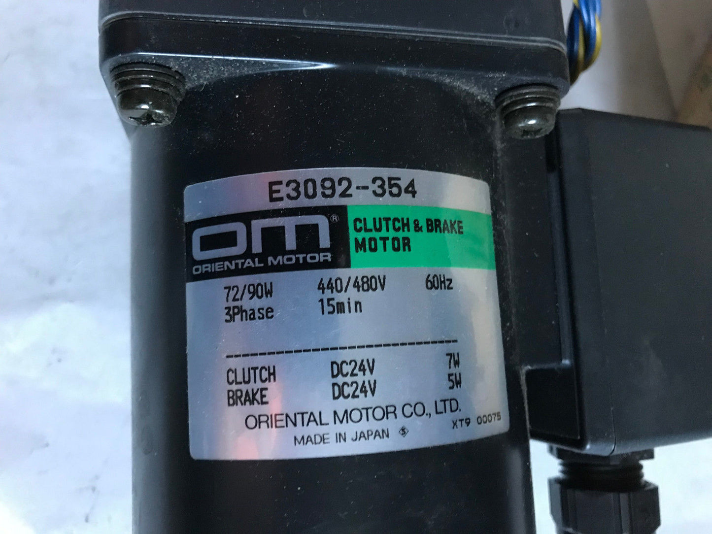Oriental Motor E3092-354 Ac Motor 440/480Vac,3Phase 15Rpm,Clutch Brake Motor,Et