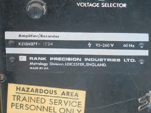 Rank K510/407F-1734 Taylor-Hobson K510/407 Recorder Amplifier,95-260Vac,Al