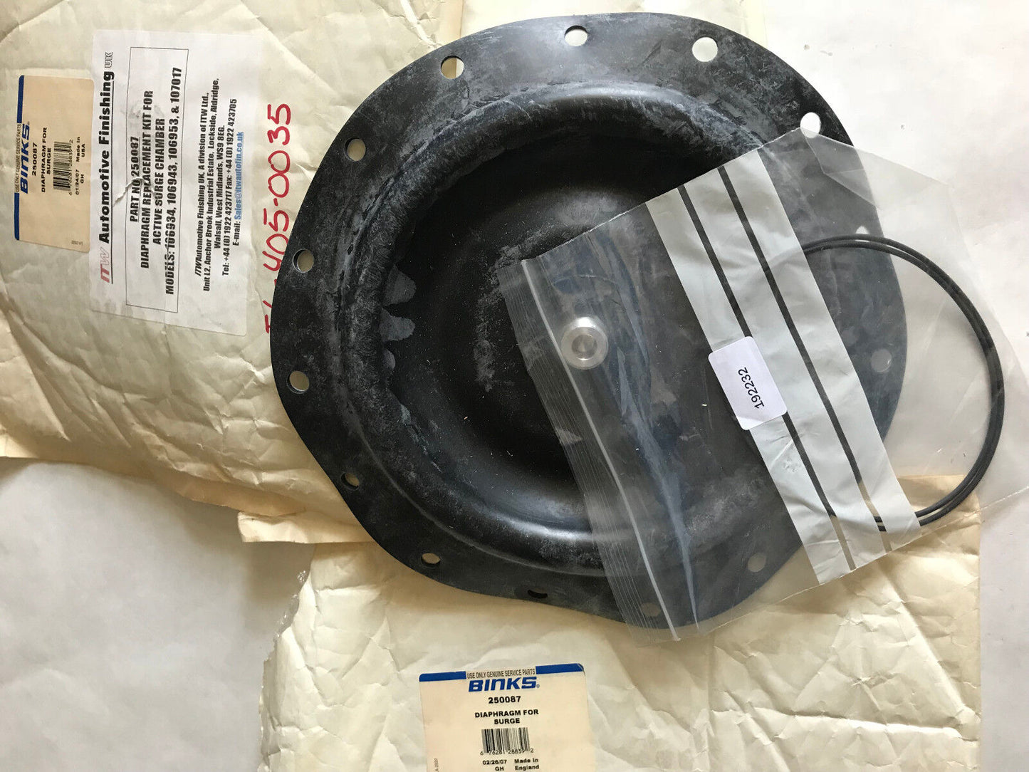 New Itw 250087 Diaphragm Kit Active Surge Chamber Binks 250087,192232,Sa