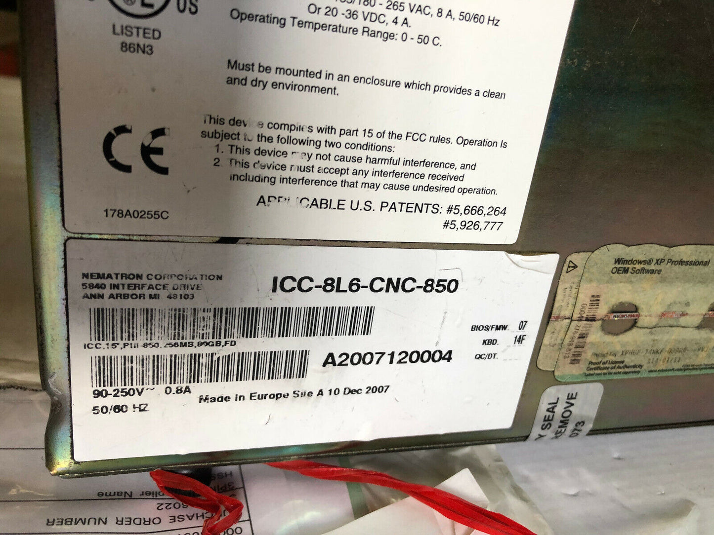 Nematron Icc-8L6-Cnc-850 Operators Pc Control Panel,Ti