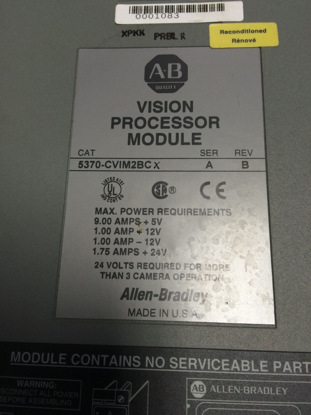 Allen Bradley Cvim2 Vision Input Processor 9Amp 24Vdc,A-B 5370-Cvim2bc,Bv