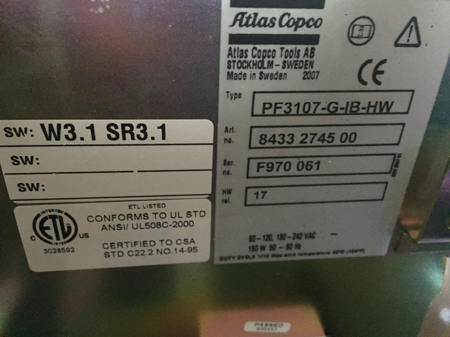 New Atlas Copco 8433 2745 00,Pf3107-G-Ib-Hw Tensor 3-7 Controller ,Ti