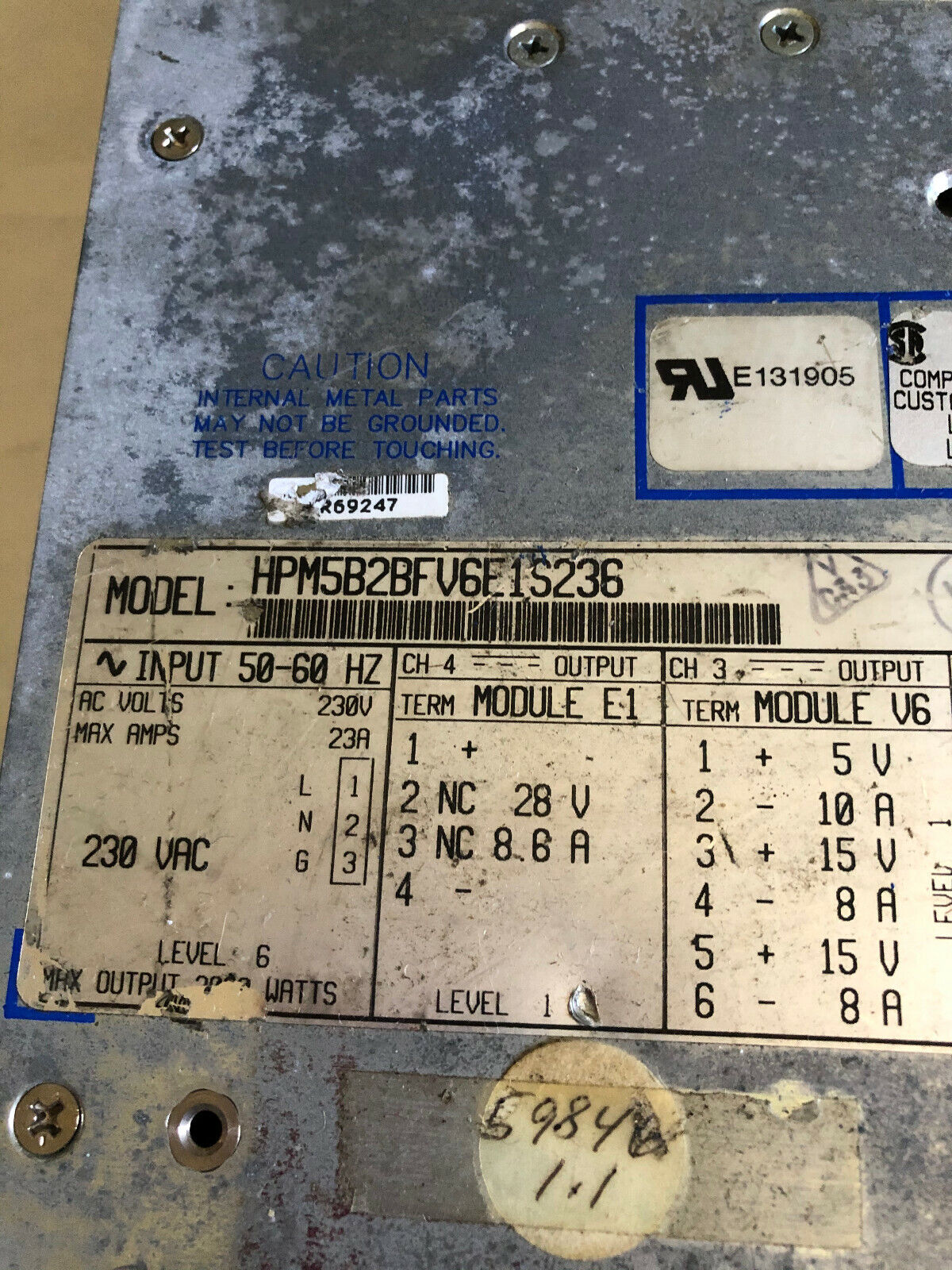 Power-One  Hpm5b2bfv6e1s236, 405-160-00  Power Supply,Sl