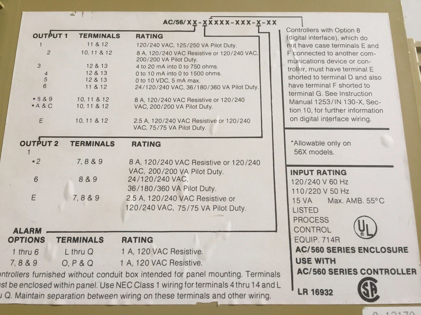 Barber-Colman 561A-02030-330-0-00,560 Temperature Controller 0-2000F,Ec