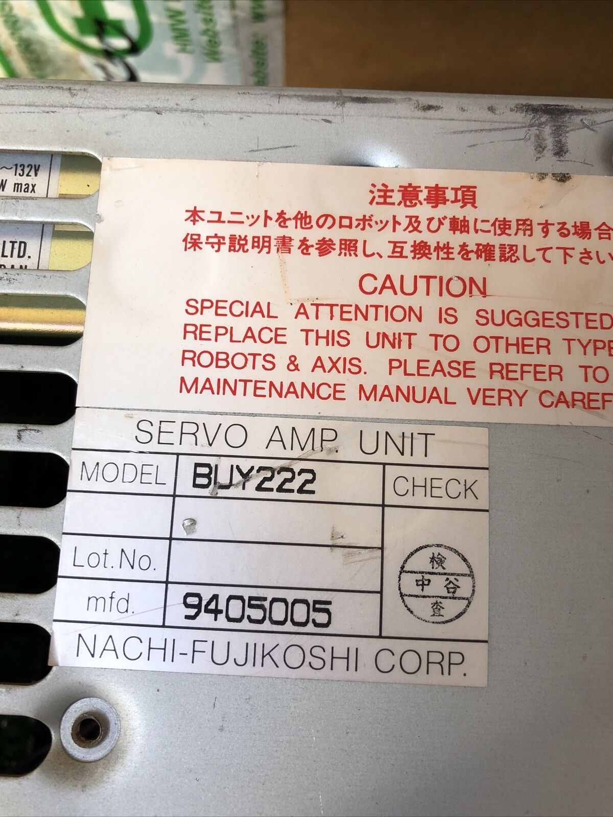 Nachi Buy222 Servo Amplifier,Nachi-Fujikoshi Buy 222,9405005,Fj