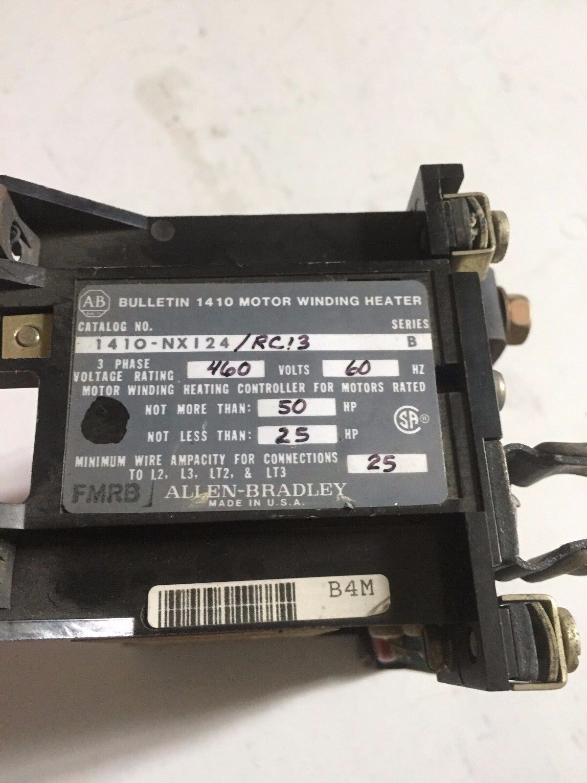 Allen Bradley 1410-Nx124 /Rc13,40283-185-52 Heater Motor Winding 480V,Br