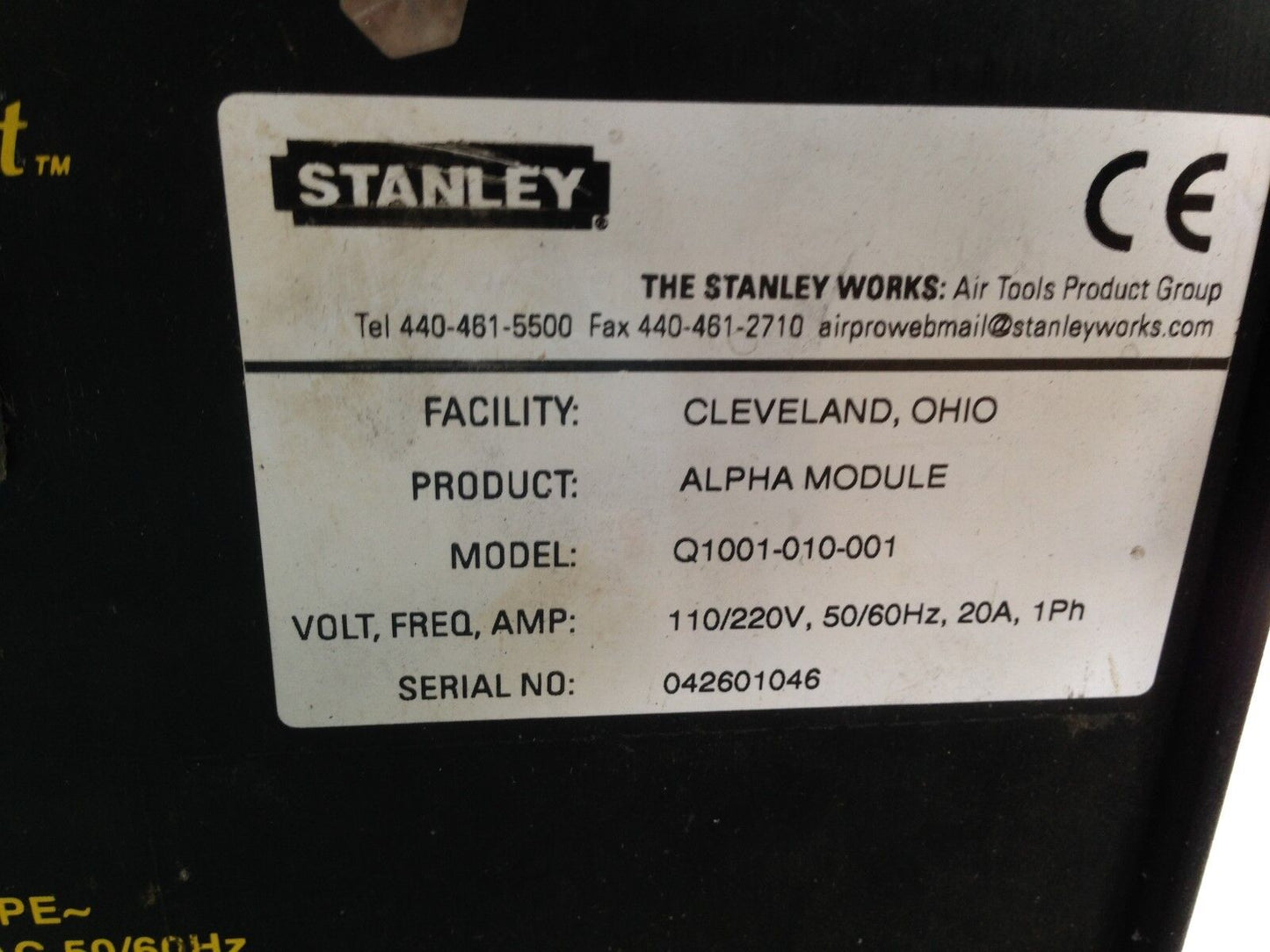 Stanley Sg-Alpha-202-001,Q1001-010-001 Rev. A Nutrunner Torue Controller,Hd,Av