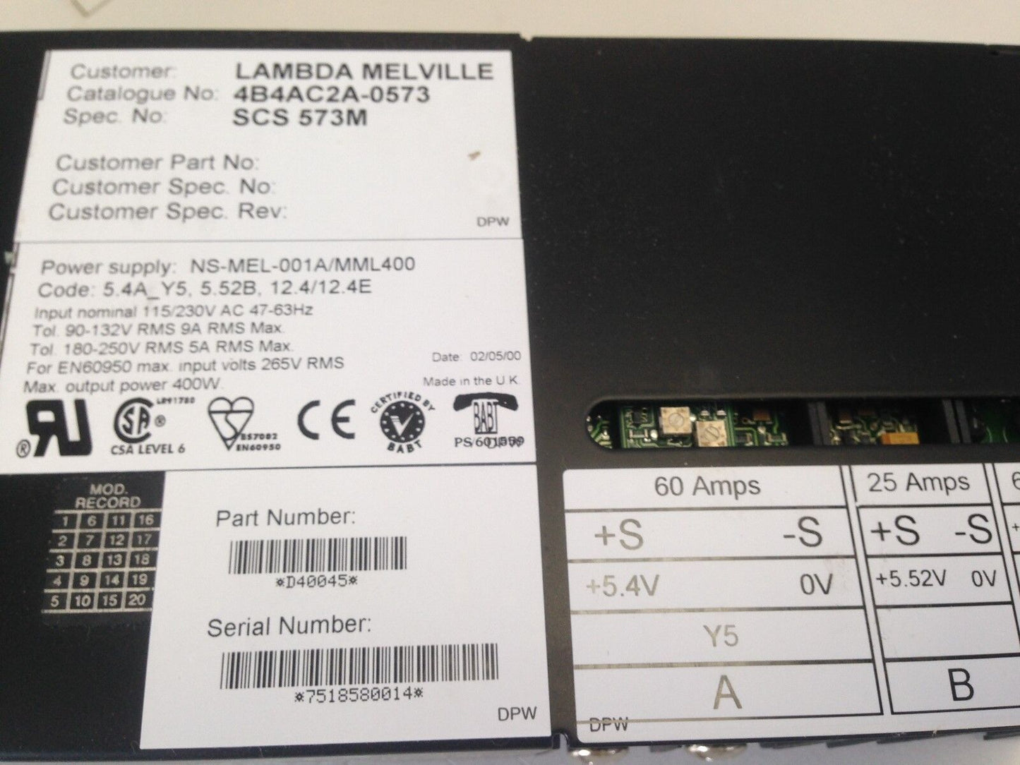 Lambda Ns-Mel-001A/Mml400,4B4ac2a-0573,Coutant Lambda Omega Mml 400,D40045,Fl,Ch
