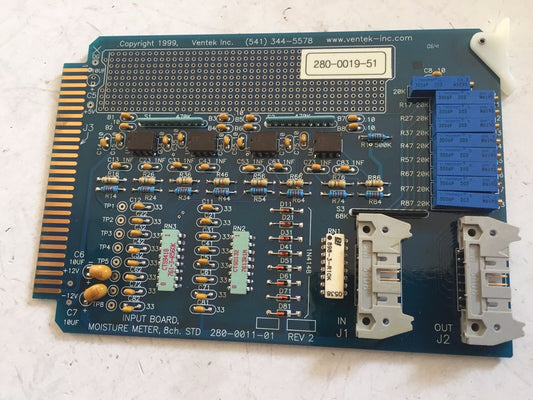 Ventek 280-0019-51,Ventek 280-0011-01 Rev.2 Moisture Meter I/O Input 8Ch ,Ss