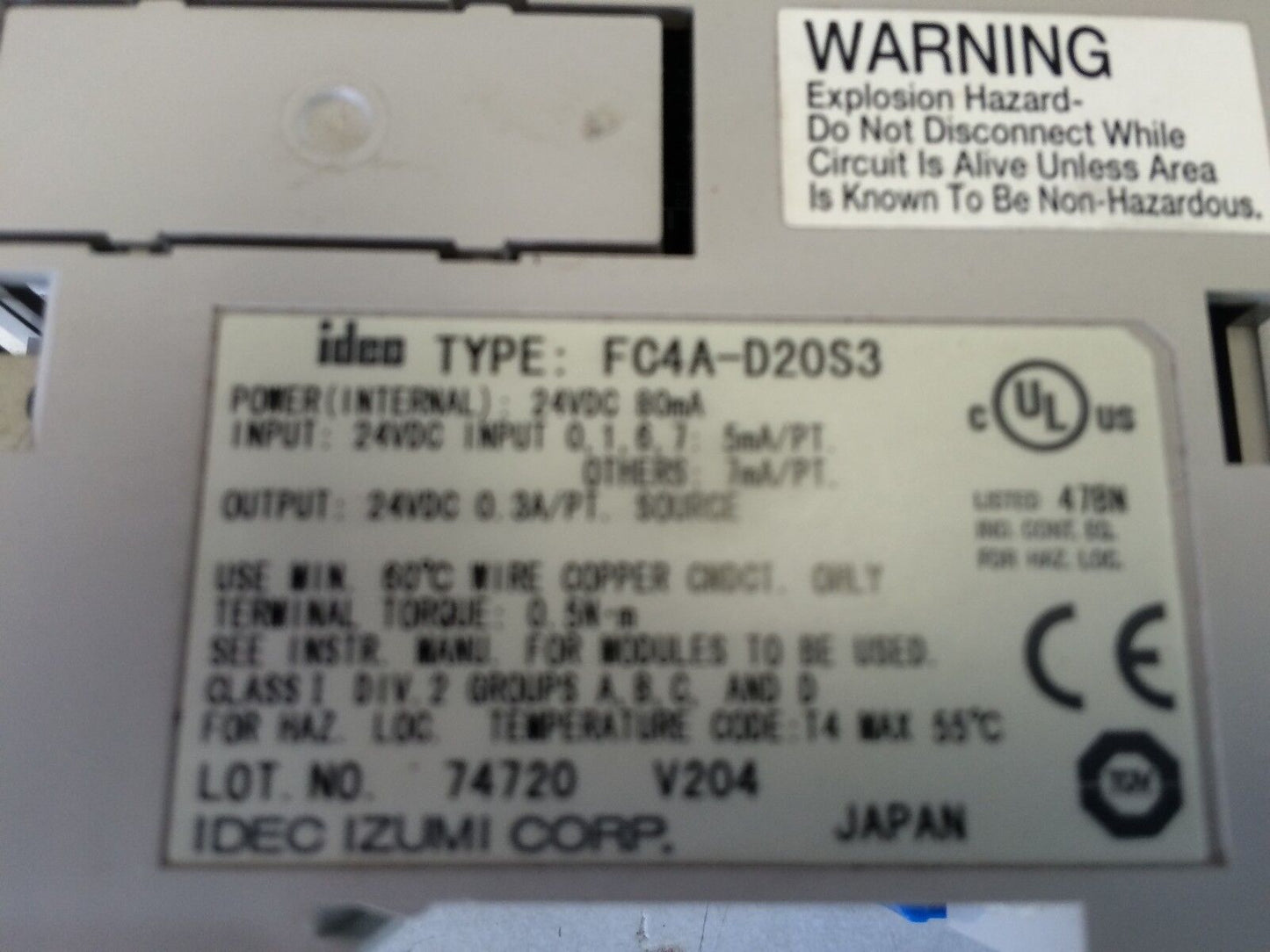 Idec Izumi Fc4a-D20s3 Plc Microsmart Cpu/Processor,Fi