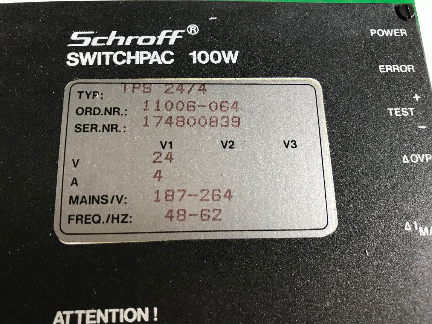 New Schroff Tps 24/4,24Vdc Switchpac 100W Power Supply Tps 24/4,11006-064,Sh