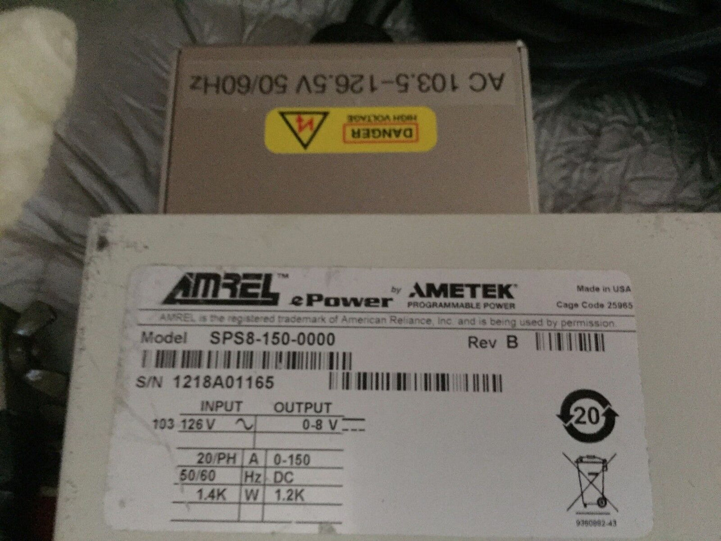 Ametek Sps8-150-0000,Ametek 103-126 Ac 103.5-126.5V  Power Supply,Bs