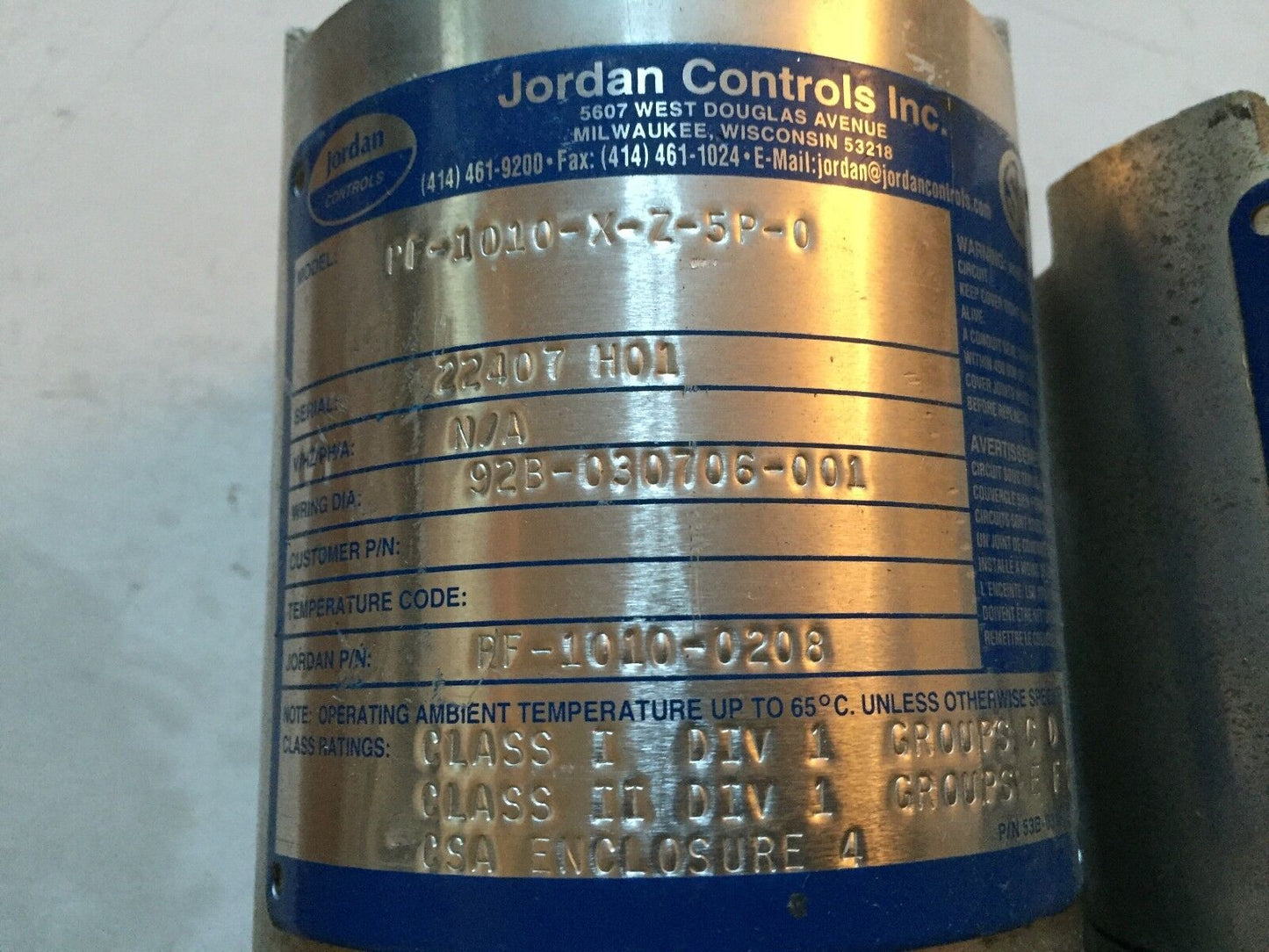 Jordan Controls Pf-1010-X-Z-5P-0,Pf-1010-0208 Rotary Sensor, Pf-1010-X-Z-Sp-0,Bc