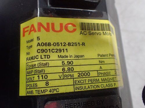 Fanuc A06b-0512-B251-R,Fanuc 5 Ac Servo Motor 110V 2000Rpm,Repaired,Bo