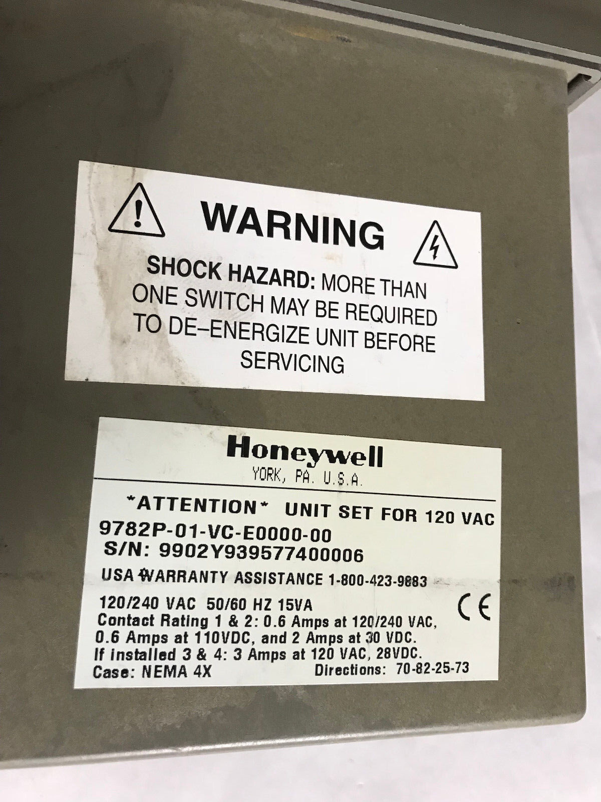 Honeywell 9782P-01-Vc-E0000-00 Temperature Controller 120/240Vac 50/60Hz 15Va,Sh