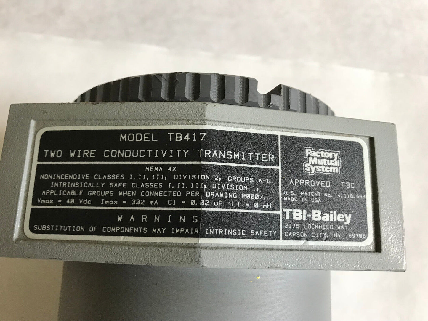 Tbi Bailey Tb417 Abb Tb417,Tbi-Bailey Tb417 Two Wire Conductivity Transmitter,Ab