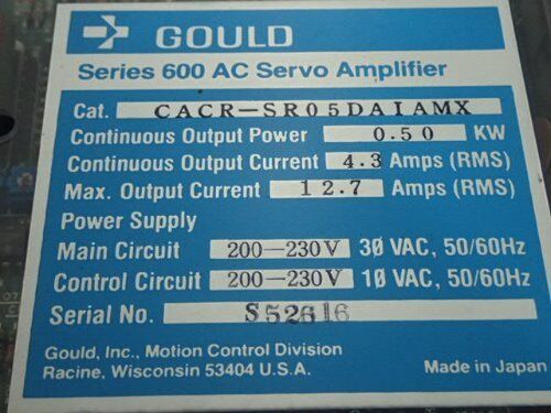 Gould Cacr-Sr05daiamx Ac Servo Amplifier,1 Or 3-Phase,200-230V,Bh