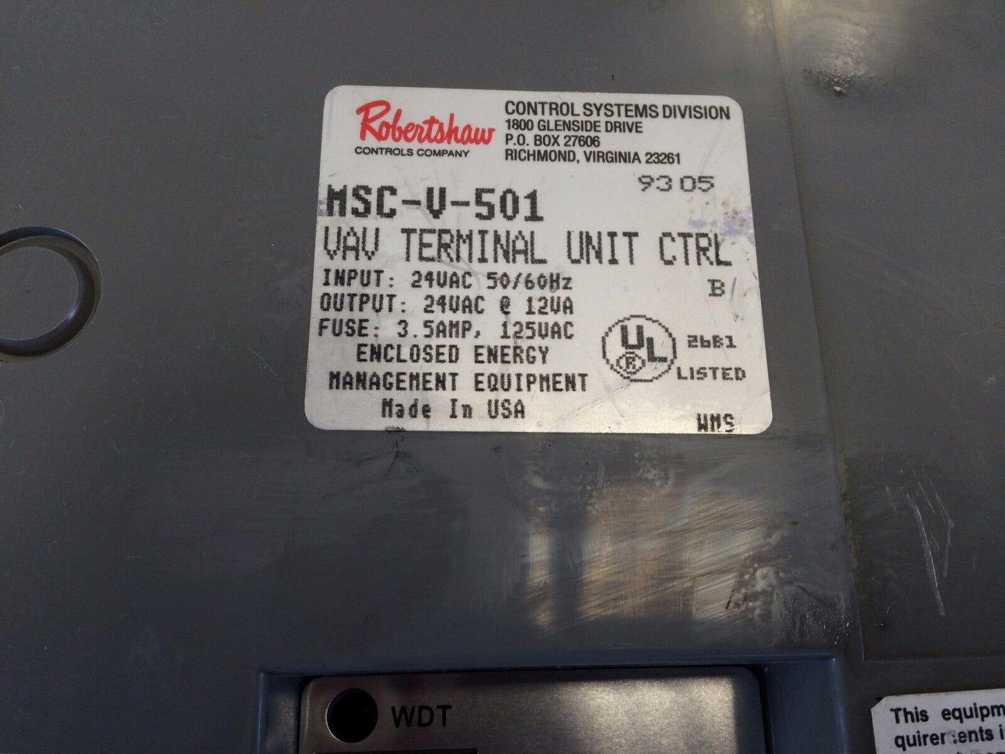 Robertshaw  Msc-V-501  Vav Terminal Unit Control Unit,Fk
