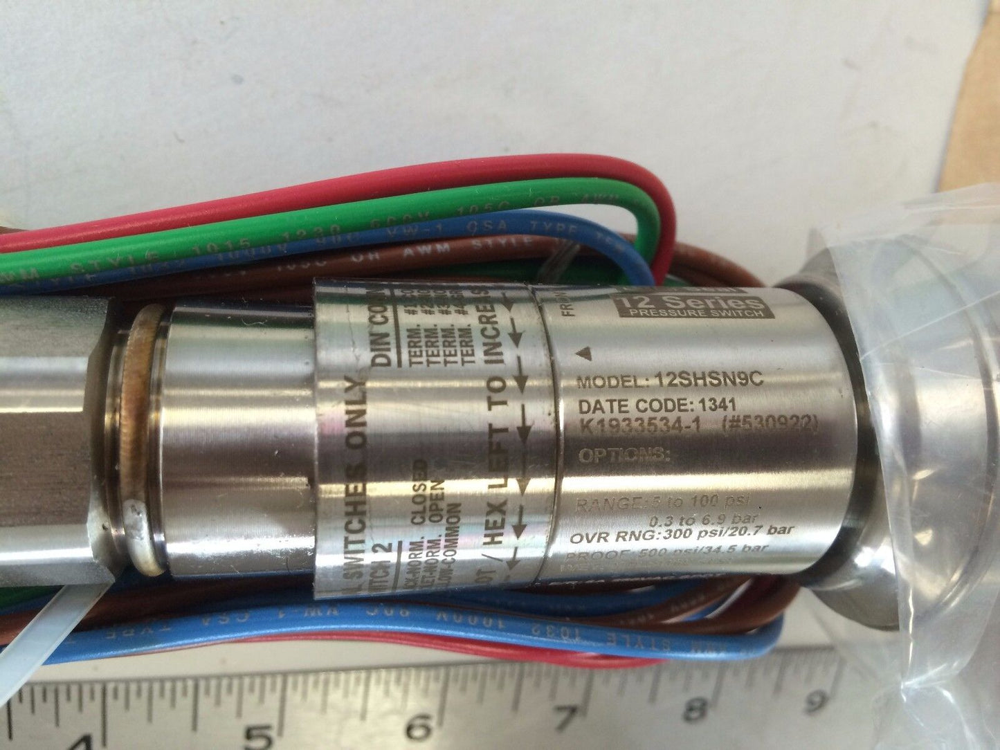 New  Ue 1/2" Npt Hyett United Electric 12Shsn9c Ss Diaphragm Swith,5-100Psi Cr