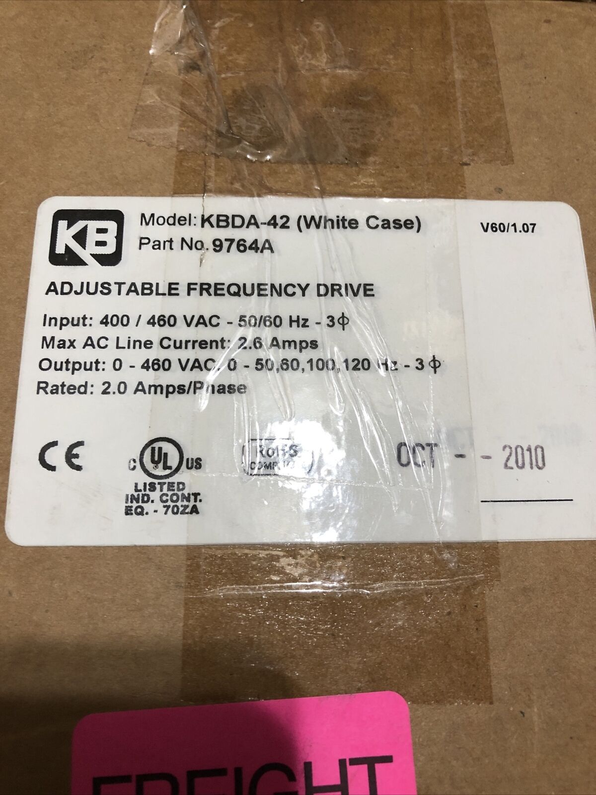 Kb Kbda-42,9764A Ac Motor Speed Control/Adjustable Drive,Genesis Nema 4X/Ip65,Bb