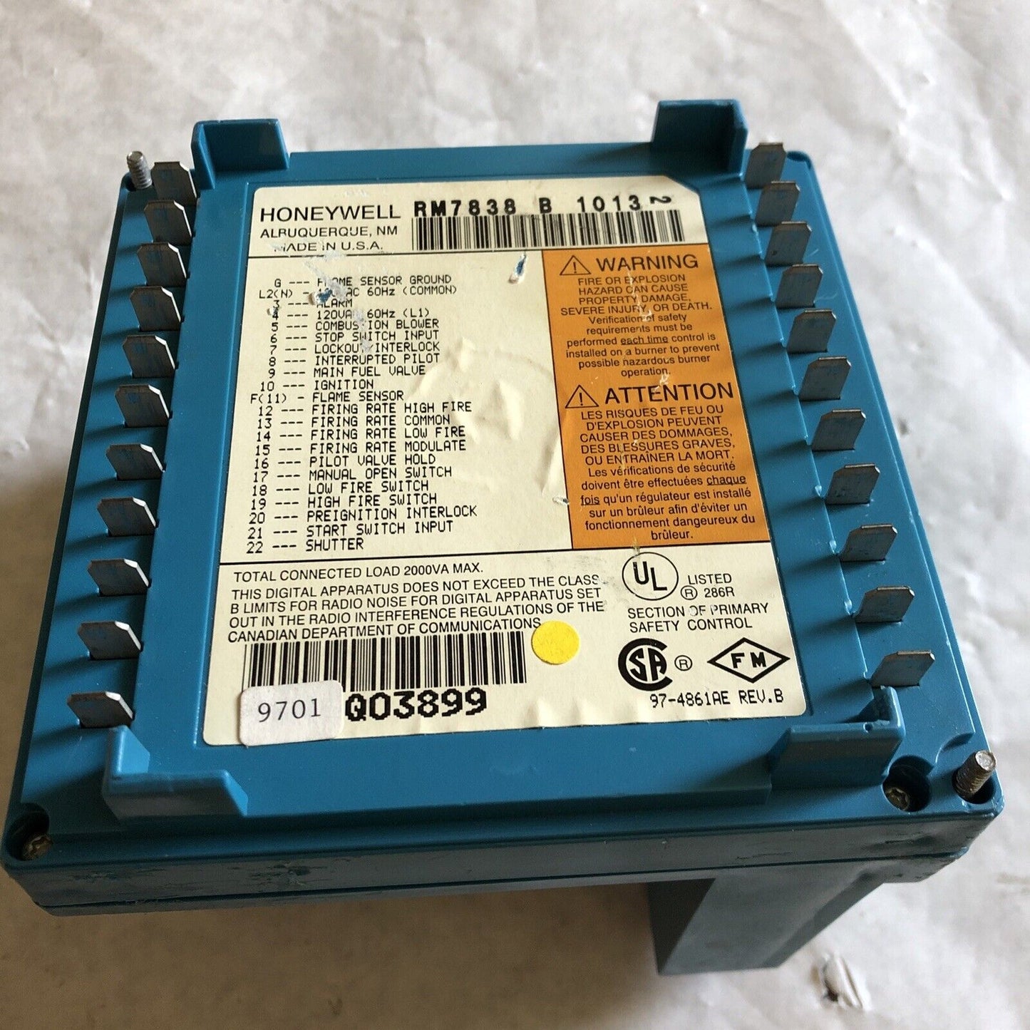 Honeywell Rm7838 B 1013,Rm7838b1013 Burner Controller,(Power On,Internal Err),Ct