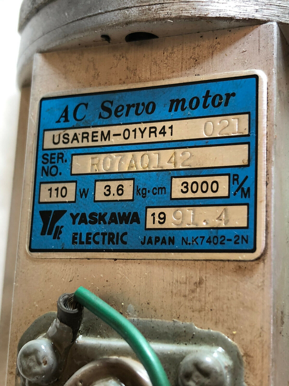 Yaskawa Usarem-Oiyr4i,Yaskawa Usarem-01Yr41 Ac Servo Motor,110 W,Rpm 3000,Bg
