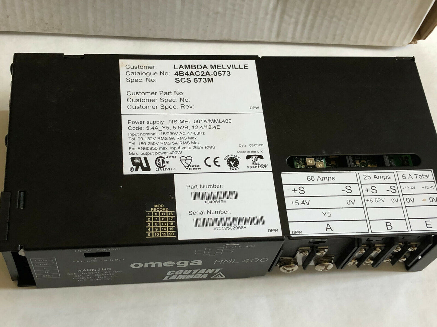 Lambda Ns-Mel-001A/Mml400,4B4ac2a-0573,Coutant Lambda Omega Mml 400,D40045,Fl,Ch